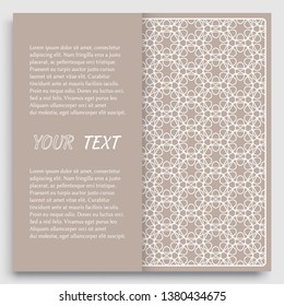 Card, Invitation, cover template design, line art background. Abstract geometric pattern with place for the text. Tribal ethnic ornament in arabic style. Christmas, New Year card decoration