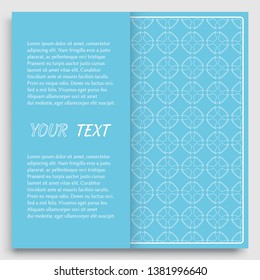Card, Invitation, cover template design, line art background. Abstract geometric pattern with place for the text. Tribal ethnic ornament in arabic style. Christmas, New Year card decoration