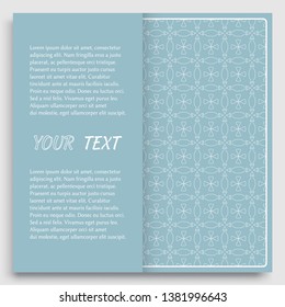 Card, Invitation, cover template design, line art background. Abstract geometric pattern with place for the text. Tribal ethnic ornament in arabic style. Christmas, New Year card decoration