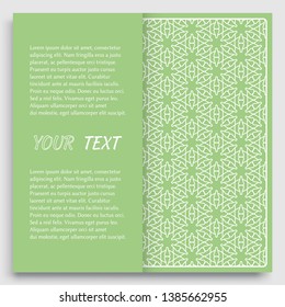 Card, Invitation, cover template design, line art background. Abstract geometric pattern with place for the text. Tribal ethnic ornament in arabic style. Christmas, New Year card decoration