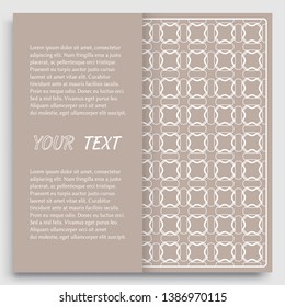 Card, Invitation, cover template design, line art background. Abstract geometric pattern with place for the text. Tribal ethnic ornament in arabic style. Christmas, New Year card decoration