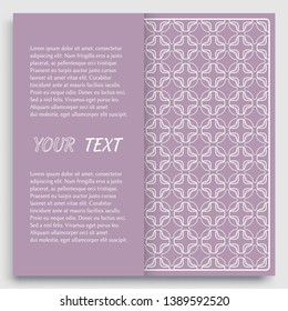 Card, Invitation, cover template design, line art background. Abstract geometric pattern with place for the text. Tribal ethnic ornament in arabic style. Christmas, New Year card decoration