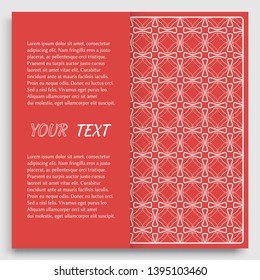 Card, Invitation, cover template design, line art background. Abstract geometric pattern with place for the text. Tribal ethnic ornament in arabic style. Christmas, New Year card decoration