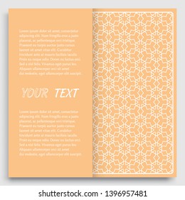 Card, Invitation, cover template design, line art background. Abstract geometric pattern with place for the text. Tribal ethnic ornament in arabic style. Christmas, New Year card decoration