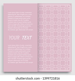Card, Invitation, cover template design, line art background. Abstract geometric pattern with place for the text. Tribal ethnic ornament in arabic style. Christmas, New Year card decoration