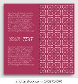 Card, Invitation, cover template design, line art background. Abstract geometric pattern with place for the text. Tribal ethnic ornament in arabic style. Christmas, New Year card decoration