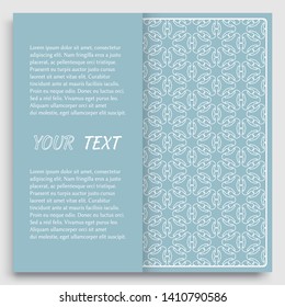 Card, Invitation, cover template design, line art background. Abstract geometric pattern with place for the text. Tribal ethnic ornament in arabic style. Christmas, New Year card decoration