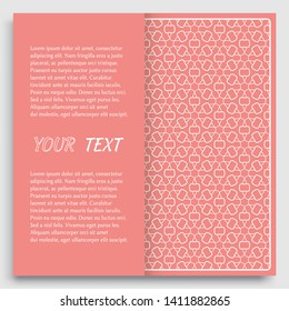 Card, Invitation, cover template design, line art background. Abstract geometric pattern with place for the text. Tribal ethnic ornament in arabic style. Christmas, New Year card decoration