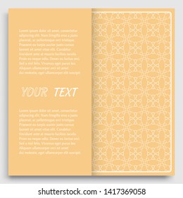Card, Invitation, cover template design, line art background. Abstract geometric pattern with place for the text. Tribal ethnic ornament in arabic style. Christmas, New Year card decoration