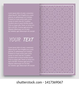Card, Invitation, cover template design, line art background. Abstract geometric pattern with place for the text. Tribal ethnic ornament in arabic style. Christmas, New Year card decoration