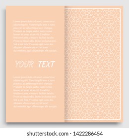 Card, Invitation, cover template design, line art background. Abstract geometric pattern with place for the text. Tribal ethnic ornament in arabic style. Christmas, New Year card decoration