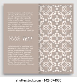Card, Invitation, cover template design, line art background. Abstract geometric pattern with place for the text. Tribal ethnic ornament in arabic style. Christmas, New Year card decoration
