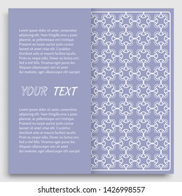 Card, Invitation, cover template design, line art background. Abstract geometric pattern with place for the text. Tribal ethnic ornament in arabic style. Christmas, New Year card decoration