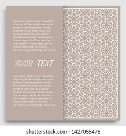 Card, Invitation, cover template design, line art background. Abstract geometric pattern with place for the text. Tribal ethnic ornament in arabic style. Christmas, New Year card decoration