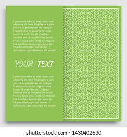 Card, Invitation, cover template design, line art background. Abstract geometric pattern with place for the text. Tribal ethnic ornament in arabic style. Christmas, New Year card decoration