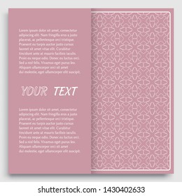 Card, Invitation, cover template design, line art background. Abstract geometric pattern with place for the text. Tribal ethnic ornament in arabic style. Christmas, New Year card decoration