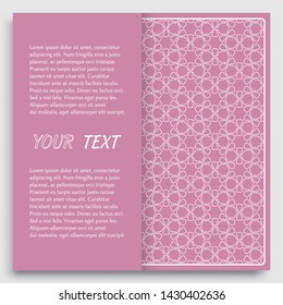 Card, Invitation, cover template design, line art background. Abstract geometric pattern with place for the text. Tribal ethnic ornament in arabic style. Christmas, New Year card decoration