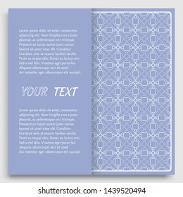Card, Invitation, cover template design, line art background. Abstract geometric pattern with place for the text. Tribal ethnic ornament in arabic style. Christmas, New Year card decoration