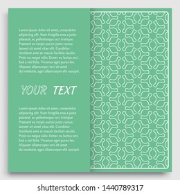 Card, Invitation, cover template design, line art background. Abstract geometric pattern with place for the text. Tribal ethnic ornament in arabic style. Christmas, New Year card decoration