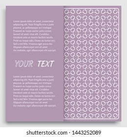 Card, Invitation, cover template design, line art background. Abstract geometric pattern with place for the text. Tribal ethnic ornament in arabic style. Christmas, New Year card decoration