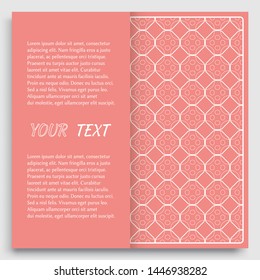 Card, Invitation, cover template design, line art background. Abstract geometric pattern with place for the text. Tribal ethnic ornament in arabic style. Christmas, New Year card decoration