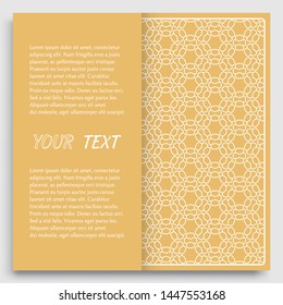 Card, Invitation, cover template design, line art background. Abstract geometric pattern with place for the text. Tribal ethnic ornament in arabic style. Christmas, New Year card decoration