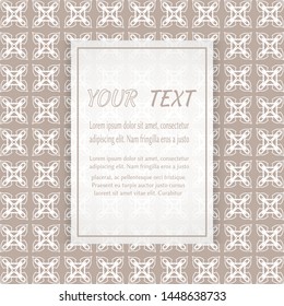 Card, Invitation, cover template design, line art background. Abstract geometric pattern with place for the text. Tribal ethnic ornament in arabic style. Christmas, New Year card decoration
