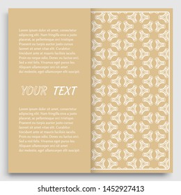 Card, Invitation, cover template design, line art background. Abstract geometric pattern with place for the text. Tribal ethnic ornament in arabic style. Christmas, New Year card decoration