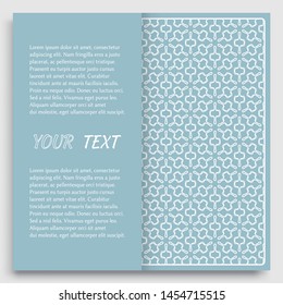 Card, Invitation, cover template design, line art background. Abstract geometric pattern with place for the text. Tribal ethnic ornament in arabic style. Christmas, New Year card decoration