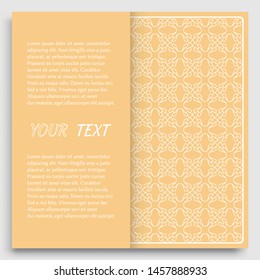 Card, Invitation, cover template design, line art background. Abstract geometric pattern with place for the text. Tribal ethnic ornament in arabic style. Christmas, New Year card decoration