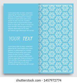 Card, Invitation, cover template design, line art background. Abstract geometric pattern with place for the text. Tribal ethnic ornament in arabic style. Christmas, New Year card decoration