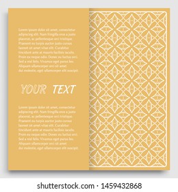 Card, Invitation, cover template design, line art background. Abstract geometric pattern with place for the text. Tribal ethnic ornament in arabic style. Christmas, New Year card decoration