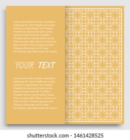 Card, Invitation, cover template design, line art background. Abstract geometric pattern with place for the text. Tribal ethnic ornament in arabic style. Christmas, New Year card decoration