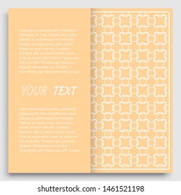 Card, Invitation, cover template design, line art background. Abstract geometric pattern with place for the text. Tribal ethnic ornament in arabic style. Christmas, New Year card decoration