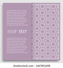 Card, Invitation, cover template design, line art background. Abstract geometric pattern with place for the text. Tribal ethnic ornament in arabic style. Christmas, New Year card decoration