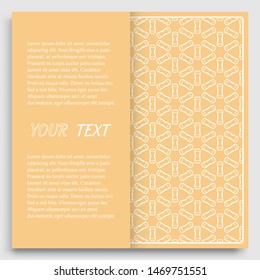 Card, Invitation, cover template design, line art background. Abstract geometric pattern with place for the text. Tribal ethnic ornament in arabic style. Christmas, New Year card decoration