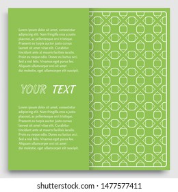 Card, Invitation, cover template design, line art background. Abstract geometric pattern with place for the text. Tribal ethnic ornament in arabic style. Christmas, New Year card decoration