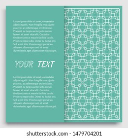 Card, Invitation, cover template design, line art background. Abstract geometric pattern with place for the text. Tribal ethnic ornament in arabic style. Christmas, New Year card decoration