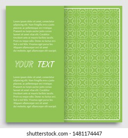 Card, Invitation, cover template design, line art background. Abstract geometric pattern with place for the text. Tribal ethnic ornament in arabic style. Christmas, New Year card decoration
