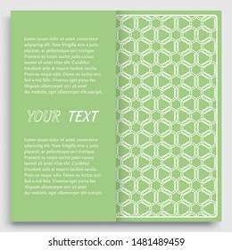Card, Invitation, cover template design, line art background. Abstract geometric pattern with place for the text. Tribal ethnic ornament in arabic style. Christmas, New Year card decoration