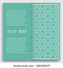 Card, Invitation, cover template design, line art background. Abstract geometric pattern with place for the text. Tribal ethnic ornament in arabic style. Christmas, New Year card decoration