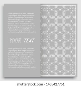 Card, Invitation, cover template design, line art background. Abstract geometric pattern with place for the text. Tribal ethnic ornament in arabic style. Christmas, New Year card decoration