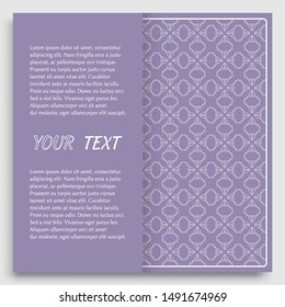 Card, Invitation, cover template design, line art background. Abstract geometric pattern with place for the text. Tribal ethnic ornament in arabic style. Christmas, New Year card decoration