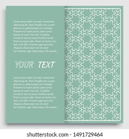 Card, Invitation, cover template design, line art background. Abstract geometric pattern with place for the text. Tribal ethnic ornament in arabic style. Christmas, New Year card decoration