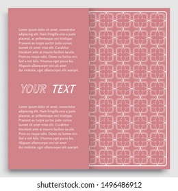 Card, Invitation, cover template design, line art background. Abstract geometric pattern with place for the text. Tribal ethnic ornament in arabic style. Christmas, New Year card decoration