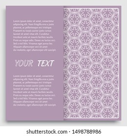 Card, Invitation, cover template design, line art background. Abstract geometric pattern with place for the text. Tribal ethnic ornament in arabic style. Christmas, New Year card decoration