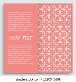 Card, Invitation, cover template design, line art background. Abstract geometric pattern with place for the text. Tribal ethnic ornament in arabic style. Christmas, New Year card decoration