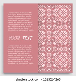 Card, Invitation, cover template design, line art background. Abstract geometric pattern with place for the text. Tribal ethnic ornament in arabic style. Christmas, New Year card decoration