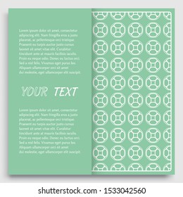Card, Invitation, cover template design, line art background. Abstract geometric pattern with place for the text. Tribal ethnic ornament in arabic style. Christmas, New Year card decoration