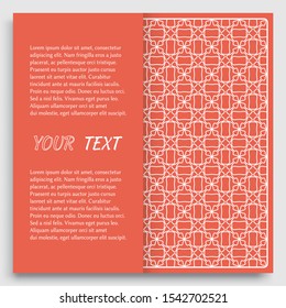 Card, Invitation, cover template design, line art background. Abstract geometric pattern with place for the text. Tribal ethnic ornament in arabic style. Christmas, New Year card decoration